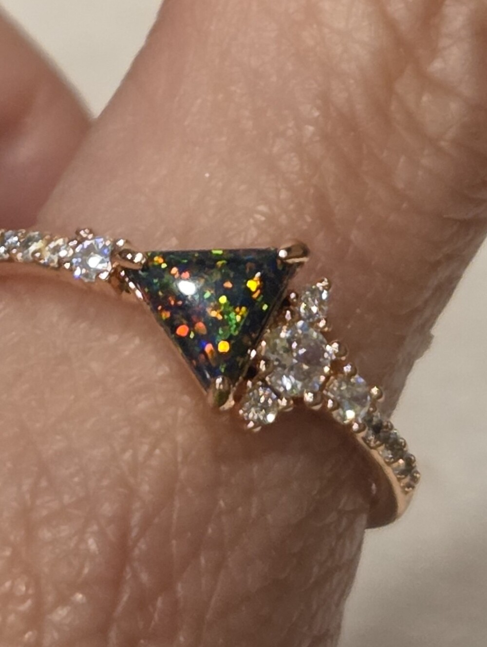 Lab Grown Black Fire Opal, Rose Gold Plating Size 9